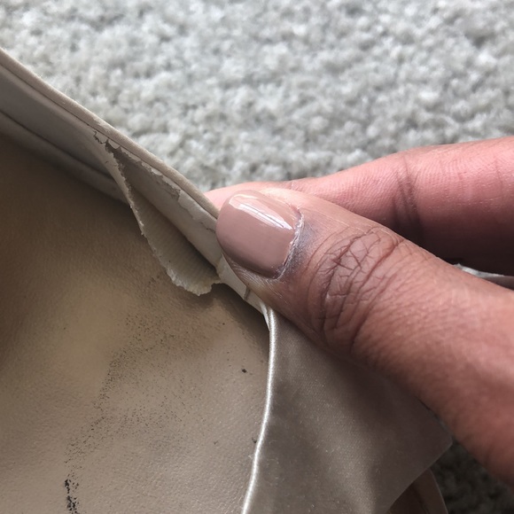 BCBG MAXAZRIA SATIN CREAM JEWELED PEEP TOE HEELS - Picture 12 of 15